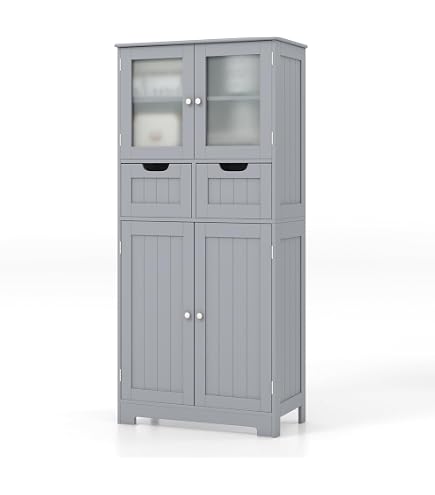 TEENFON Hoher Badezimmerschrank - 170 Cm, 2 Türen, Verstellbare Böden, Schmal Für Kleine Räume (rustikales Braun)