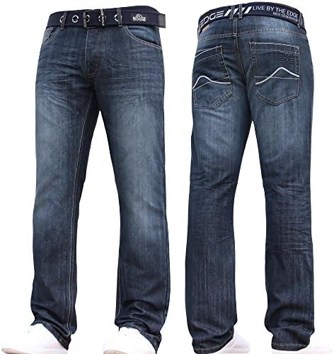 Stone Edge Mens Designer Straight Regular Denim Jeans Pants All Waist Leg Sizes Dark Wash 34W X 30L