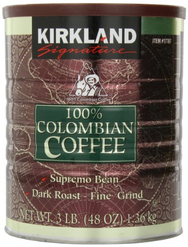 Kirkland Signature 100% Colombian Filter Coffee Supremo Bean Dark Roast Fine Grind 1.36kg