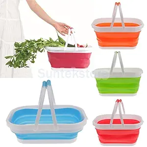 Generic Orange : Silicone Retractable Folding Picnic Basket Portable Collapsible Vegetable Tote