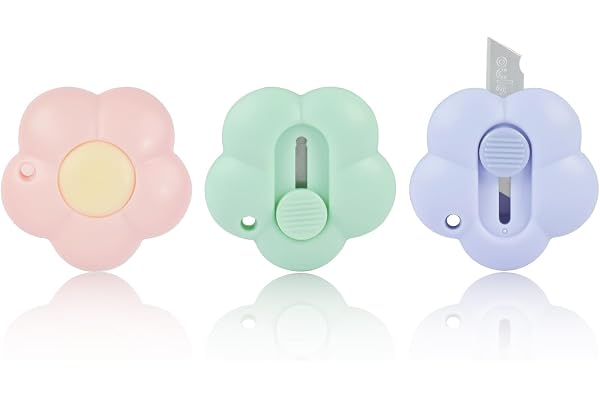 OFFCUP Couteau de Papeterie, 3PCS Mini Couteau Utilitaire Rétractable, Mini Ouvre-Lettre, Cutter, Couteaux à Tapis, Box Cutter pour la Papeterie, Express Box, Papier, Papier Découpe, Carton