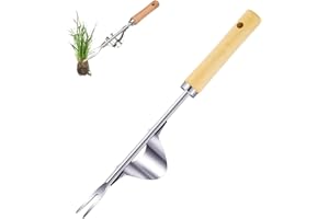 JLTXKST Edelstahl Unkrautstecher,mit Naturholzgriff,Gartenarbeit Hand Unkrautstecher,Unkrautjäter mit Langem Stiel, zum Jäten Ihres Gartens