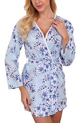 MEMORY BABY Mujer Batas Kimono Sexy con Cinturón Elegante Ropa de Dormir Impresion(Azul,M)