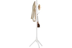 Aibiju Coat Rack Free Standing, Coat Tree With 8 Hooks and 3 Height Options, Wood Coat Hanger Stand, Suit for Adults,Kids, Home/Entryway/Hallway (White),YD-1005