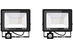 JEFEDANA 2pack-faretto led da esterno con sensore di movimento 50W Bianco Caldo 3000K IP66 Impermeabile faretto esterno con sensore di movimento 5000LM faretto led da esterno per Cortile,Giardino
