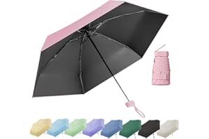 Thryviel Mini Paraguas Plegable, Paraguas Pequeño, Protección Solar UPF 50+ y UV, Sombrilla de Mano Ultra Ligera y Antiviento para Sol y Lluvia, Paraguas de Viaje Compacto