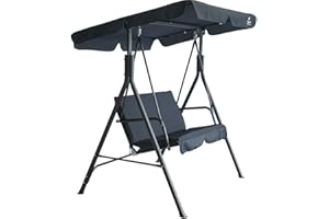‎BIXENTE BIXENTE 2-Sitzer Garten Hollywoodschaukel - Ergonomisches Design, stabile Metallkonstruktion, verstellbares Dach, praktischer Sonnenschutz (Anthrazit)
