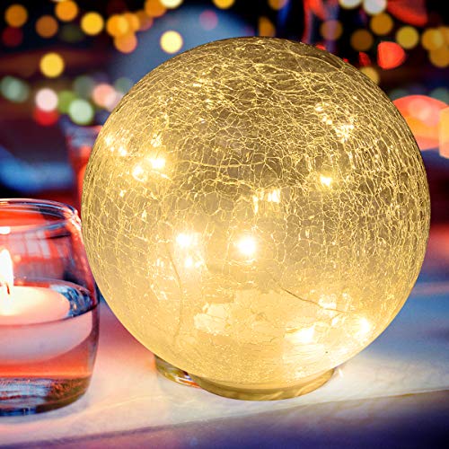 Preisvergleich Produktbild Glaskugel LED Tischlampe Kugel Lampe Batterie Warmweiß Nachttischlampe Moderne Innenausstattung pur Wohnzimmer Schlafzimmer Kinderzimmer Garten