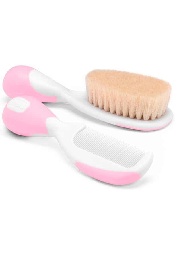 Set De 2 Brosses à Cheveux Bébé En Bois Naturel - Poils De Chèvre Doux, 15 X 4 Cm - Massage Et Bain