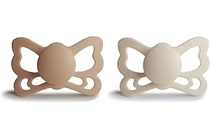 FRIGG Butterfly smoczek 2-Pack | Silikonowy smoczek | Bez BPA | Wyprodukowano w Danii | Anatomiczny smoczek | Silky Satin/Cream (6-18 miesięcy)