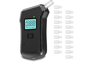 EAASOK Etilometro Portatile Certificato,Etilometro Professionale con Display Digitale LCD e Chip ad Alta Sensibilità,Precisione di Grado,Alcool Test Portatile per Uso Domestico e Professionale con 20 Beccucc