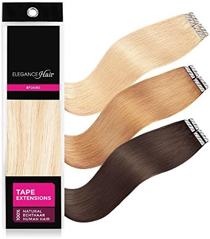 ELEGANCE-HAIR® Tape-In Hair Extensions 8x 2.5g - 100% Human Hair Extensions With Tapes On 50cm Straight #P24/60 - Hollywood Mix Blonde - Highlights Streaks