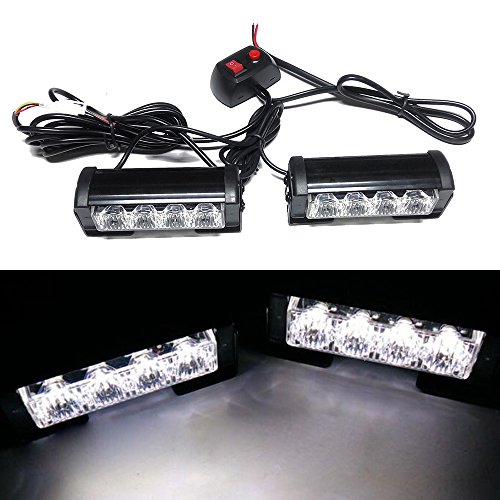 Viktion 8W 2 * 4 LEDs Feux de Pénétration Lumière Stroboscopique Eclairage Clignotant à 7 Modes pour Voiture Camion véhicule SUV Lampe pour Avertissement Urgence Secours Travaux DC12V (Blanc)