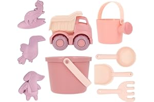 Monnëka Juego de juguetes de playa Old Rose | Kit de juego de arena para niños, 6 piezas, incluye cubo, pala, rastello, colador, regadera y camión | Seguridad y diversión perfecta para