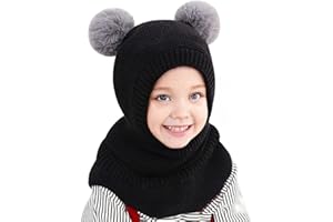Rayson Gorros para Niño Niña Bebé otoño Invierno Gorros y Bufandas 3 en 1 para Mantener el Calor Gorro de Punto Acolchado para Niños de 2-6 Años