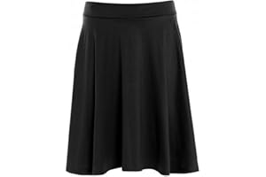 PURPLE HANGER Womens Plain Soft Stretch Ladies Elasticated Waistband Knee Length Full Fla Swing Skater Midi Skirt