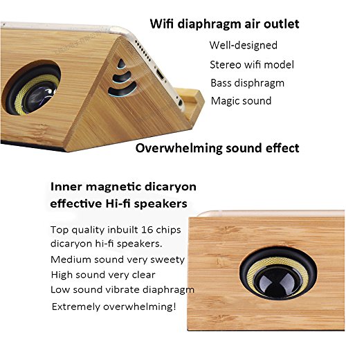 Smart Dreieck Induktion Lautsprecher Wireless, Mini Hifi Holz NFC Lautsprecher Magic Portable Lautsprecher Wireless Magical Lautsprecher Handy Cant Halter Stereo Bass mit 2 x 3W Lautsprecher 3,5 mm Audio fÃ¼r MP3 Player Laptop Desktop PC und Mikrofon Freisprechfunktion fÃ¼r Smartphones iPad iPhone Samsung Galaxy Tab Tablet PC Und andere mobile GerÃ¤te