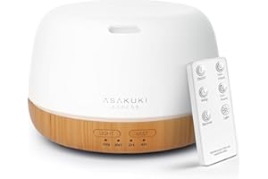 ASAKUKI 300ml Essential Oil Diffuser, Ultrasonic Aromatherapy Scented Humidifier for Bedroom,Baby Room,Spa with 7 LED Color Lights and Auto Shut-Off, BPA-Free (Black Oak Grain)