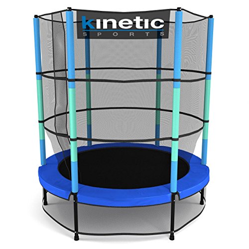 Kinetic Sports Trampolin Kinder Indoortrampolin Jumper 140 cm Randabdeckung Stangen gepolstert, Gummiseil-Federung Sicherheitsnetz Pink oder Blau