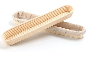 SUREBUY Baguette Banneton - Juego de 2 cestas de pan con forro de lino (38 cm, ratán natural)