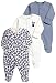 Mamas & Papas Baby-Girls Mamas And Papas 3 Pack Flower All In One Long Sleeve Set of 3 Footies, Blue, 6-9 Months