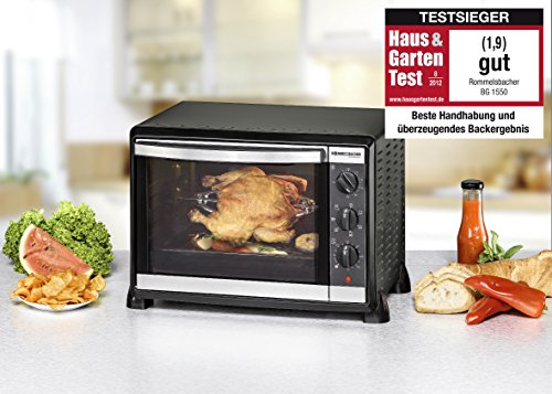 ROMMELSBACHER BG 1550 Back & Grill Ofen mit Umluft und Drehspieß / 30 Liter / 7 Heizfunktionen / Doppelverglasung mit Backraumdichtung / Innenbeleuchtung / viel Zubehör / 1550 W / schwarz - 2