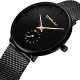 Herren Quarz Uhren Minimalistische Analoganzeige Datum Armbanduhr mit Milanese Mesh Edelstahl Gold