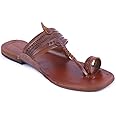 KORAKARI Women's Kolhapuri Chappal Tan Leather Handcrafted Sandal Smooth and Soothing Flip Flops Slipper Stylish Anti Slip Design Traditional Footwear