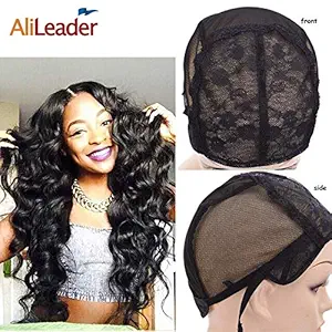 Black Double Lace Wig Caps For Making Wigs Hair Net with Adjustable Straps Swiss Lace Medium Size from AliLeader