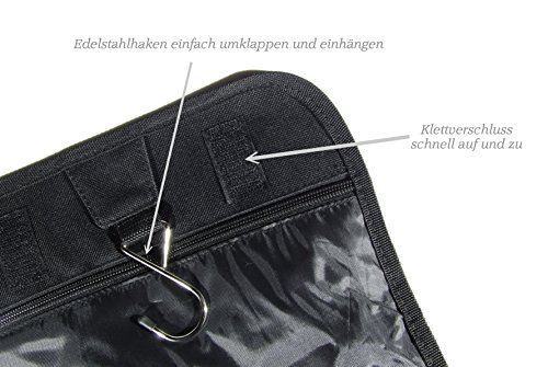 OUTAWA Kulturbeutel schwarz 26 cm x 17 cm x 7 cm zum Aufängen und Zusammenrollen für Männer und Frauen,Unisex - 5