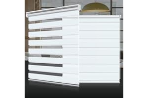 SMONTER Easy Fix Zebra Roller Blind,Day and Night Blinds Curtains with Install Accessories (55CMx150CM-2PACK, WHITE)