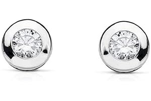 MONDE PETIT Mondepetit T1820P - Pendientes de bebe/niña oro blanco 18 kts. chaton redondo 5 mm. - Estuche Regalo - Certificado de Garantía