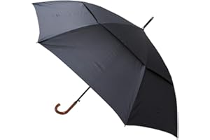 COLLAR AND CUFFS LONDON - XL 140 cm Arco - A PRUEBA DE VIENTO - MUY FUERTE - Fibra de Vidrio - Doble Toldo Ventilado - Automático - Mango de Efecto Madera - Paraguas Largos - Grande - Negro