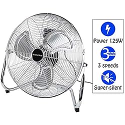 Display4top 18" Ventilateur industriel Argent 3 vitesses 45CM Ventilateur de Sol idéal pour les gymnases, les maisons, les bureaux ou les entrepôts et industriels,125W