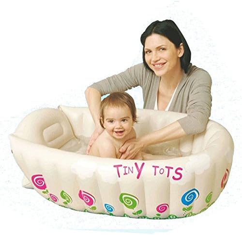 Infant inflatable tub, inflatable baby bathing bath，Portable Mini Air Swimming Pool Kid Infant Toddler Thick Foldable Shower Basin with Soft Cushion Central Seat(0-3 year old Baby)