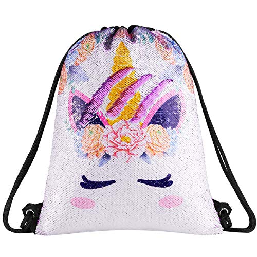 Deeplive Fashion Mermaid Mochila con cordón de Lentejuelas para Exteriores, Bolsa de Hombro mágica Reversible, Bolsa de Baile, Bolsa de Deporte, Cute Unicorn/Purple