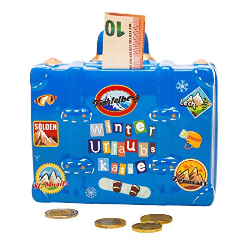 Preisvergleich Produktbild trendaffe Winterurlaub Koffer Spardose - Winterurlaubskasse Koffer Sparschwein Sparbüchse