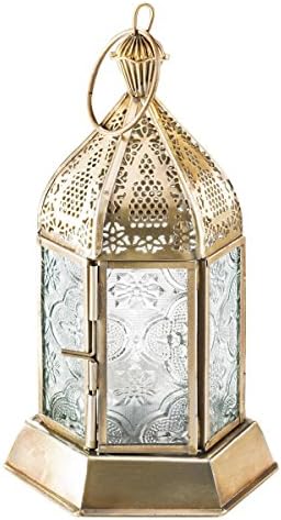 Ornate Morrocan Style Metal & Patterned Glass Tealight Lantern - Small