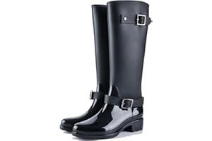 TQGOLD Bottes de Pluie Femme en Caoutchouc Talon Imperméable Zip Hautes Wellington Boots