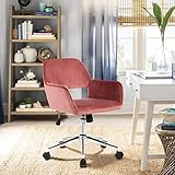 Sep Home Chaise de Bureau Fauteuil en Velours Métal Chromé Hauteur Réglable Pivotante 360 Degrés (Rose)