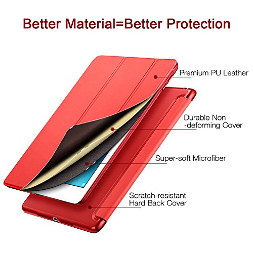 Neues iPad 2017 iPad 9.7 Zoll Hülle, ESR® Yippee Bildserie Cover Auto aufwachen / Schlaf Funktion Smart Case Wickelfalz Ledertasche mit Lichtdurchlässig Rückseite Abdeckung Schutzhülle für Neue iPad 9.7 2017 (Rot) - 2