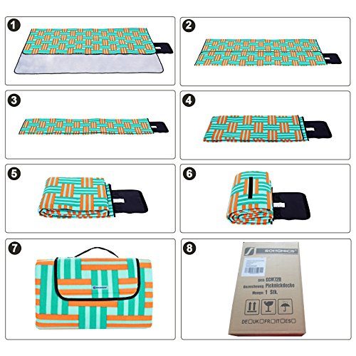 Songmics 200 x 200 cm XXL Picknickdecke Fleece wärmeisoliert wasserdicht mit Tragegriff GCM72R - 5