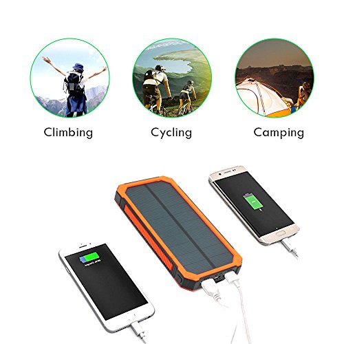 15000 mAh  Dual USB Cargador Solar port  til Backup Power Bank para exteriores de Panel Solar Cargador con LED de luz de emergencia para iPhone Samsung HTC y otros Smartphone Naranja 