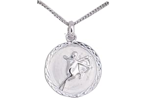 ASCALIDO Ensemble pendentif Zodiac SAGITTAIRE médaille et chaine en argent massif avec coffret pour offrir. Gravure possible