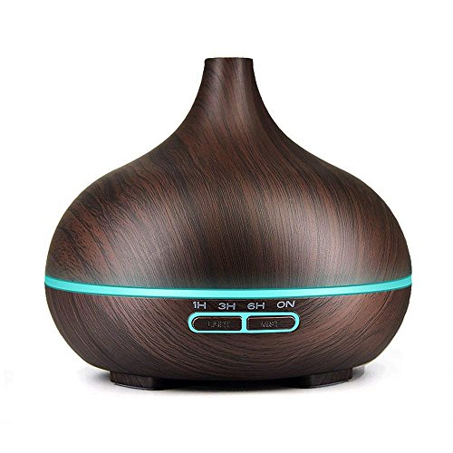 UniM Ultrasonic Essential Oil Diffuser Aroma Diffuser Aromatherapy Wooden Cool Mist Humidifier 7 Color LED Change for Office Home Bedroom Living Room Study Yoga Spa Decration 300ml (Brown)