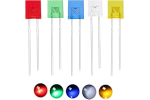 Cleiscry 100PCS 2X3X4mm Diffuser Quadrat len 5 Farben LED Licht-emittierende Diode Weiß Gelb Rot Grün Blau Elektronische für Wissenschaftsprojekte, Schulen und Heimwerkerprojekte
