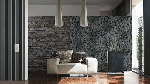 Livingwalls Vliestapete METROPOLIS by Michalsky Living, Streifentapete Palm Springs, grau, metallic, schwarz, 939351 - 3