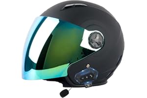 CNNGU Casque Moto avec Écouteur Bluetooth Et Écharpe Casques Jet Hommes Et Femmes, Casque Rétro Moto, Matériau ABS, Demi Casques Scooter Electric Car Safety Helmet