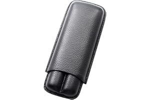 COHIBA Premium Leather Travel Humidor – Two-Tube Portable Cigar Case, Black & Yellow, Classic Design (Black)