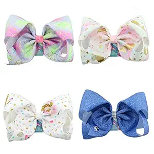 8Pcs 8INCH Large JOJO Hair Bows Ribbon Hair Bow Alligator Clips including unicorn hair bow rainbow hair bow (8IN-2)